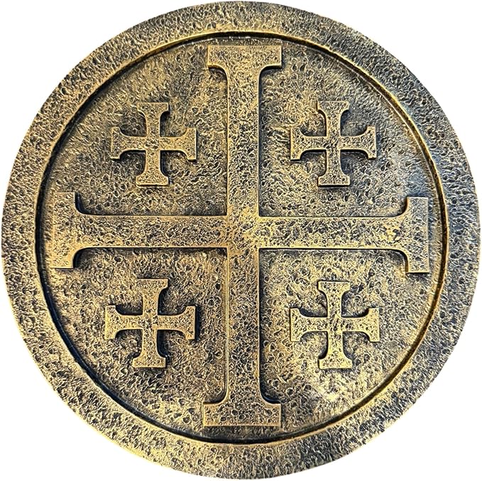 Top Brass Jerusalem Cross Wall Décor – 11 ½” Resin Plaque with Weathered Bronze Finish – Christian Home Décor religious Wall Art – Five Fold Crusader’s Sculpture