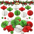TecUnite 50 Pcs Christmas Paper Honeycomb Ornaments for Tree Vintage 3D Mini Glitter Edge Paper Christmas Ornament Honeycomb Tree Hanging Neutral Boho Holiday Xmas Party Decoration(Red White Green)