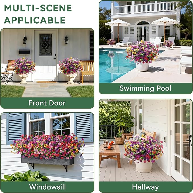 Ivydale Artificial Flowers for Outdoor 24 Bundles Fake Mums UV Resistant Silk Daisy Faux Plants for Outside Planter Home Porch Patio Window Box Decor, Purple