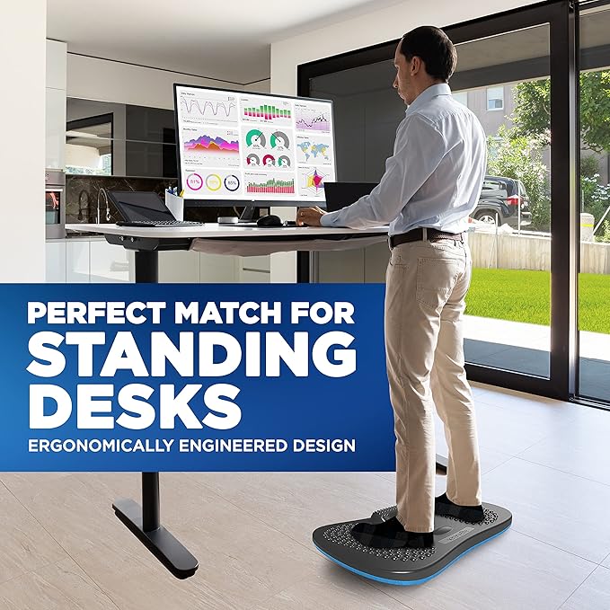 Serenelife Wooden Anti Fatigue Mat - Ergonomic Natural Hardwood Wobble Balance Board with Ergonomic Design Comfort Floor Mat for Standing Desks, Fitness Workout For Home, Therapy, Black