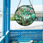 Stained Glass Window Hanging, Green Abstract Lotus Leaves Tree Sun Catcher for Window Door Home Decor Plant Suncatcher Christmas Mother's Day Birthday Gifts for Women Men Mom Nana 9.8 in