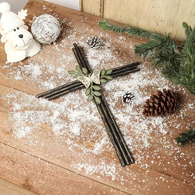 Synovana Wall Cross, Rustic Metal Cross Wall Decor with Butterfly & Leaves, Inspirational Christian Wall Crosses for Home Decor, Crucifix Gift