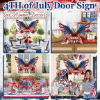Wooden 4th of July Decoration Door Wreath for Front Door Sign America Eagle Wall Signs,250 Anniversary Independence Day Patriotic Day Wreath Welcome Memorial Day Hanging for Home Party Outdoor Indoor