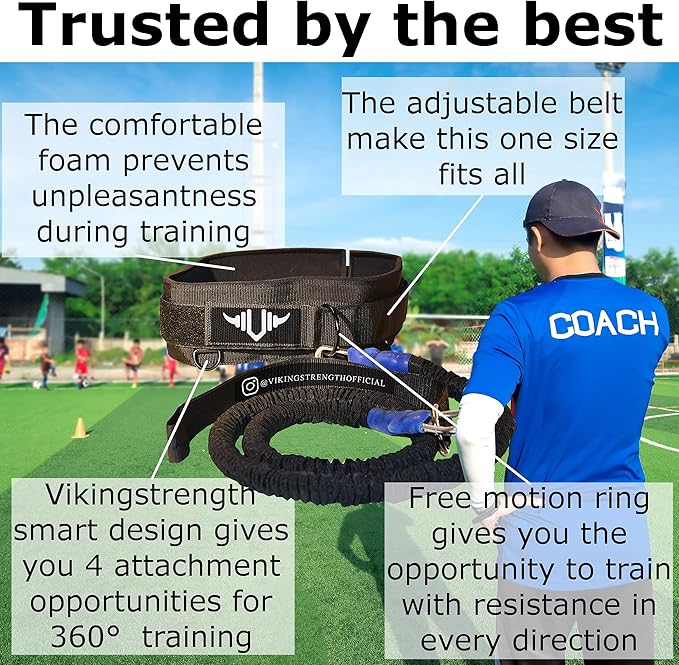 Vikingstrength - 360° Resistance Running Training Bungee Band (Waist) for Speed, Fitness Agility, Speed Strength – Gym Equipment for Football, Basketball, Solo or Partner + V-Strength Workout App
