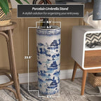 Oriental Furniture 20" Landscape Blue & White Porcelain Umbrella Stand