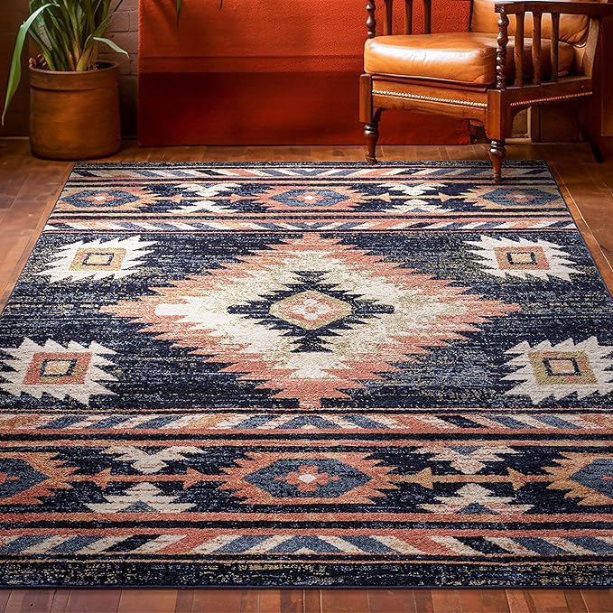 Well Woven Tulsa Lea Blue Traditional Southwestern Tribal 5x7 (5'3" x 7'3") Area Rug