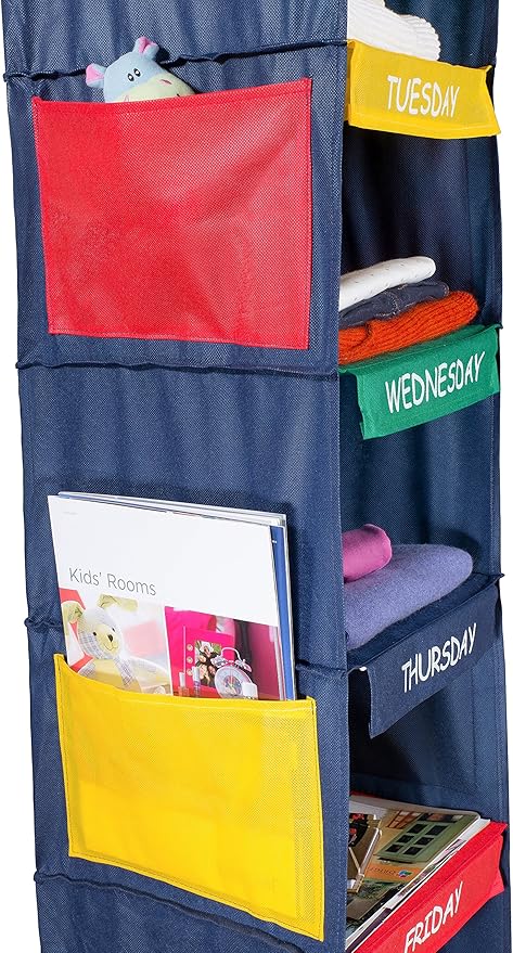 Handy Laundry Daily Activity Kids Closet Organizer, 11" X 11" X 48", Prepare & Organize a Week's Worth of Your Children's Clothing, Shoes and After School Activities, Hangs Directly on The Closet Rod