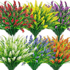 Der Rose 24 Bundles Artificial Flowers for Outdoors Fake Lavender Flowers UV Resistant Faux Plants Monkey Grass for Garden Porch Fence Patio Window Box Decor（Colorful）