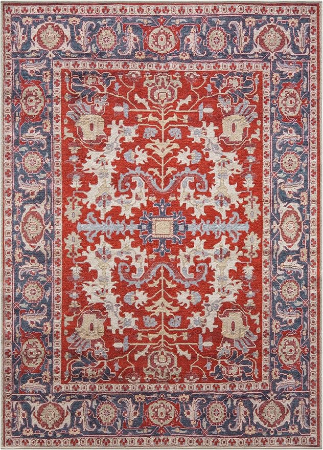 Keen Home Design 8x10 Rug - Machine Washable Area Rug with Non-Slip Backing, Ideal for Living Room, Dining Room, Bedroom - Vintage, Easy Clean, Durable, Low Pile Rug - (8' x 10')