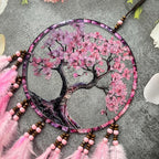 Dream Catcher Wall Hanging Decor for Bedroom Aesthetic, Handmade Traditional Wall Art with Feathers for Living Room, Nursery, Good Vibes Gift for Women,Girls,Home Decoration Wedding Party (Pink Tree)