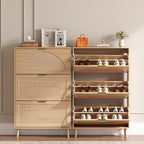 Shoe Cabinet for Entryway with 3 Flip Drawers, Slim Wooden Shoe Storage Organizer with Modern Fluted Pannel，Freestanding Narrow Hidden Shoe Rack for Hallway, Foyer, Living Room