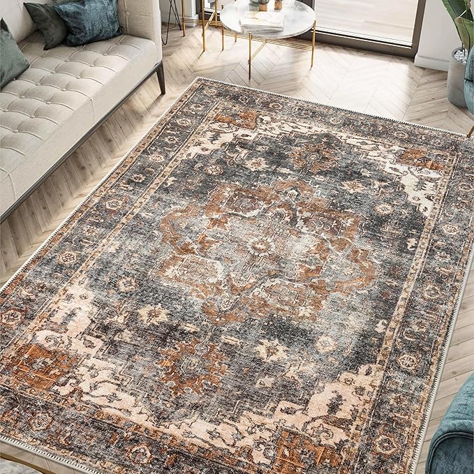 Keen Home Design 9x12 Rug - Machine Washable Area Rug with Non-Slip Backing, Ideal for Living Room, Dining Room, Bedroom - Vintage, Easy Clean, Durable, Low Pile Rug - (9' x 12')