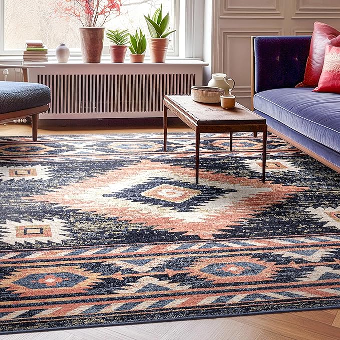Well Woven Tulsa Lea Blue Traditional Southwestern Tribal 5x7 (5'3" x 7'3") Area Rug