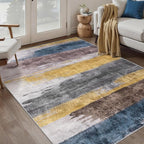 Ciicool Abstract Area Rug Indoor, 3x5 Washable Entryway Rug, Modern Soft Throw Rug with Non-Slip Backing Ideal for Bedroom Living Room Entrance Kitchen, Low-Pile Floor Carpet Doormat Yellow Blue Grey
