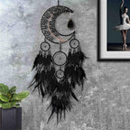 Large Dream Catcher,Moon Dream Catchers with Chakra Gemstone Agate Stone,Black Crystal Tree of Life Dream Catcher,Dream Catchers for Adults,Boho Bedroom Decor (Black Natural Gem Agate)