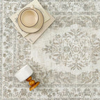 9x12 Area Rug Beige Washable Vintage Distressed Living Room Carpet Large Bedroom Indoor Medallion Floral Non Slip Retro Throw Floor Mat for Office Dining Room Kitchen Bathroom