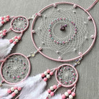 Large Dream Catchers, Boho Handmade Native Macrame Dream Catchers Wall Hanging for Bedroom Living Room Wedding Party Decor, Festival Blessing Craft Gift for Kids Boys Girls (Pink & White)