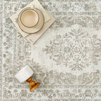 5x8 Area Rug Beige Washable Vintage Distressed Living Room Carpet Large Bedroom Indoor Neutral Medallion Floral Non Slip Retro Throw Floor Mat for Office Dining Room Kitchen Bathroom
