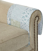 Brilliant Sunshine Multi Blue and Beige Floral Patchwork Couch Armrest 5 Pockets Organizer, Slip Resistant Armchair Caddy, Washable Remote Controls Holder, Storage for Magazine, iPad, 35×13", Blue
