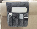Brilliant Sunshine Grey Velvet Couch Sofa Armrest 5 Pockets Organizer, Slip Resistant Recliner Armchair Caddy, Washable Remote Controls Holder, Storage for Magazine, Tablet, Phone, iPad, 35×13", Grey