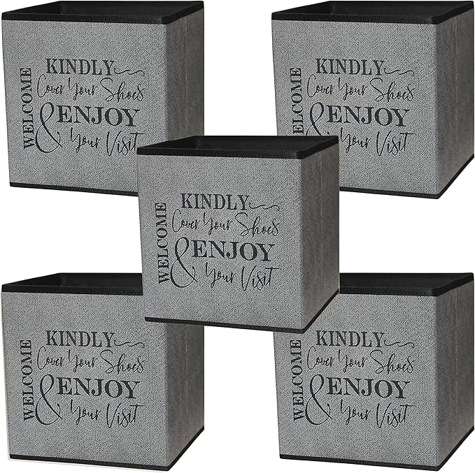 Life Charge Shoe Covers Box - Real Estate Agent Supplies Asking Guests to Please Cover Shoes - Disposable Shoe Bootie Holder For Realtor Listings & Open Houses - Indoor Use | 5 Pack Grey & Black
