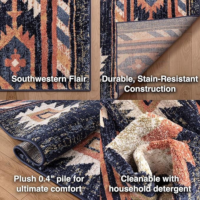 Well Woven Tulsa Lea Blue Traditional Southwestern Tribal 2'3" x 7'3" Runner Rug