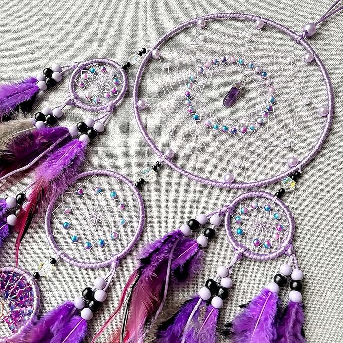 Large Dream Catchers, Boho Handmade Native Macrame Dream Catchers Wall Hanging for Bedroom Living Room Wedding Party Decor, Festival Blessing Gift for Kids Boys Girls (Purple & Black)