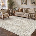 5x8 Area Rug Beige Washable Vintage Distressed Living Room Carpet Large Bedroom Indoor Neutral Medallion Floral Non Slip Retro Throw Floor Mat for Office Dining Room Kitchen Bathroom