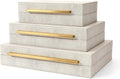 BAALTTO RUNYAO Kingflux Faux Ivory Shagreen Leather Set of 3 Pcs Decorative Boxes, Storage Boxes Jewelry Organizer, Men's Accessory Organizer (Ivory)