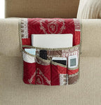 Brilliant Sunshine Burgundy Floral Patchwork Couch Armrest 5 Pockets Organizer, Slip Resistant Armchair Caddy, Washable Remote Controls Holder, Storage for Magazine, Tablet, iPad, 35×13", Burgundy