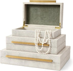 BAALTTO RUNYAO Kingflux Faux Ivory Shagreen Leather Set of 3 Pcs Decorative Boxes, Storage Boxes Jewelry Organizer, Men's Accessory Organizer (Ivory)