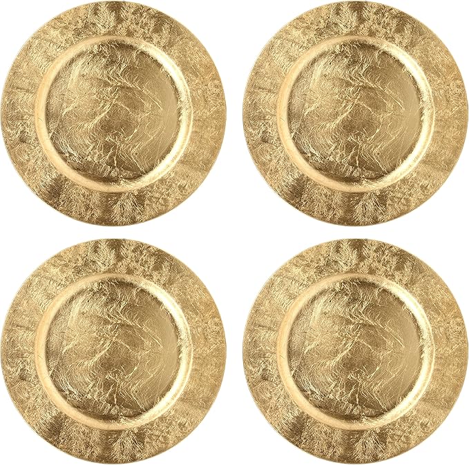 Hosley Gold Charger Plates Set of 4 – 11.75” Decorative Plastic Table Chargers for Wedding Centerpieces, Event Decor & Elegant Dining