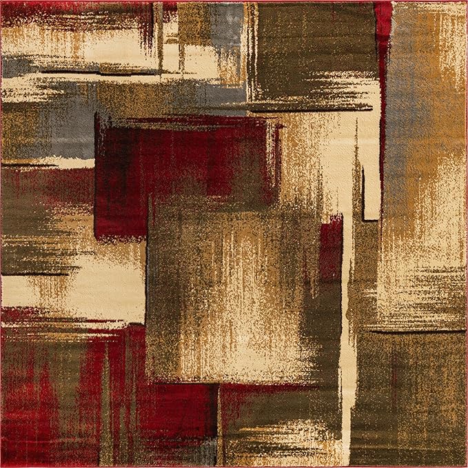 Unique Loom Barista Collection Area Rug - Timor (7' 1" Square, Multi/Red)
