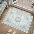Blue Area Rug 2x3 Washable Vintage Small Carpet for Entryway Kitchen Soft Retro Low Pile Thin Door Mat Non Slip Oriental Medallion Throw Rug for Bathroom Office Bedroom Dining Room