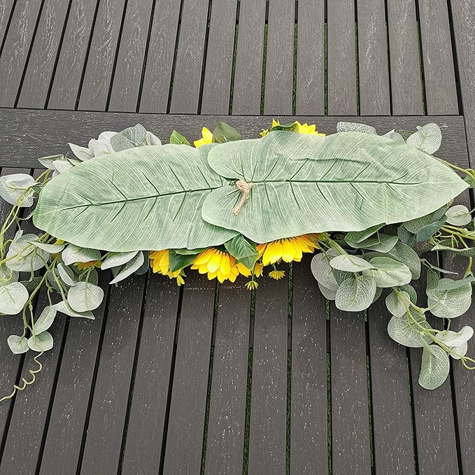 H&S BRIDAL Wedding Arch Flowers, 30 Inch Rustic Artificial Floral Swag for Door Lintel, Green Leaves Rose Peony Sunflowers Table Centerpieces Home Decoration