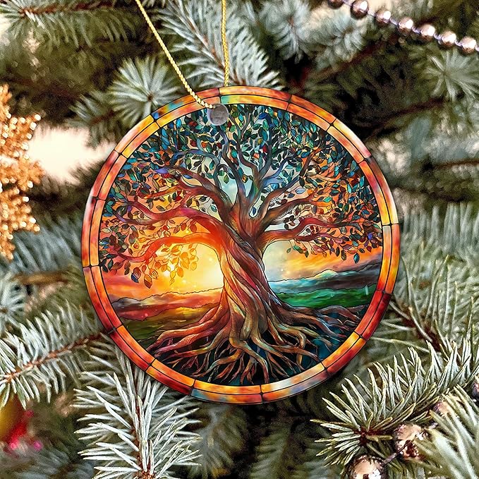 The Celtic Tree of Life Ornament – Irish Ornament 2025, Celtic Spiritual Sun & Nature Design – Colorful Tree Symbol of Strength, Renewal & Unity – Ceramic Hanging Keepsake for Christmas