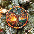 The Celtic Tree of Life Ornament – Irish Ornament 2025, Celtic Spiritual Sun & Nature Design – Colorful Tree Symbol of Strength, Renewal & Unity – Ceramic Hanging Keepsake for Christmas