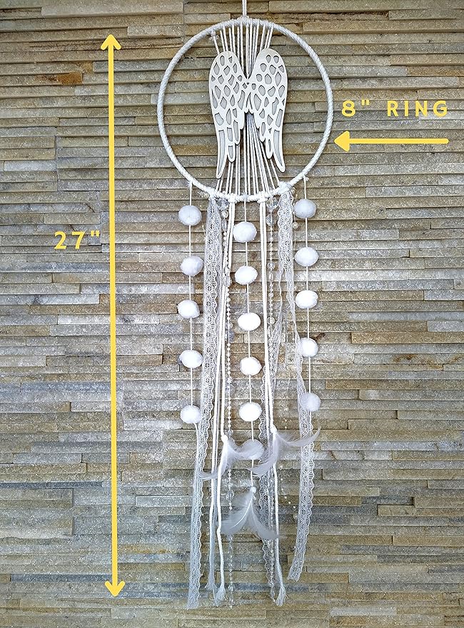 Angel Wings Dream Catchers, White Boho Cottagecore Decor, Wall Hanging Meditation Gifts, Hippie Zen Spiritual Yoga Decor for Bedroom or Nursery