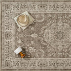 8x10 Area Rug Brown Washable Living Room Vintage Carpet Bedroom Large Non Slip Soft Low Pile Soft Thin Dining Room Office Accent Throw Rug